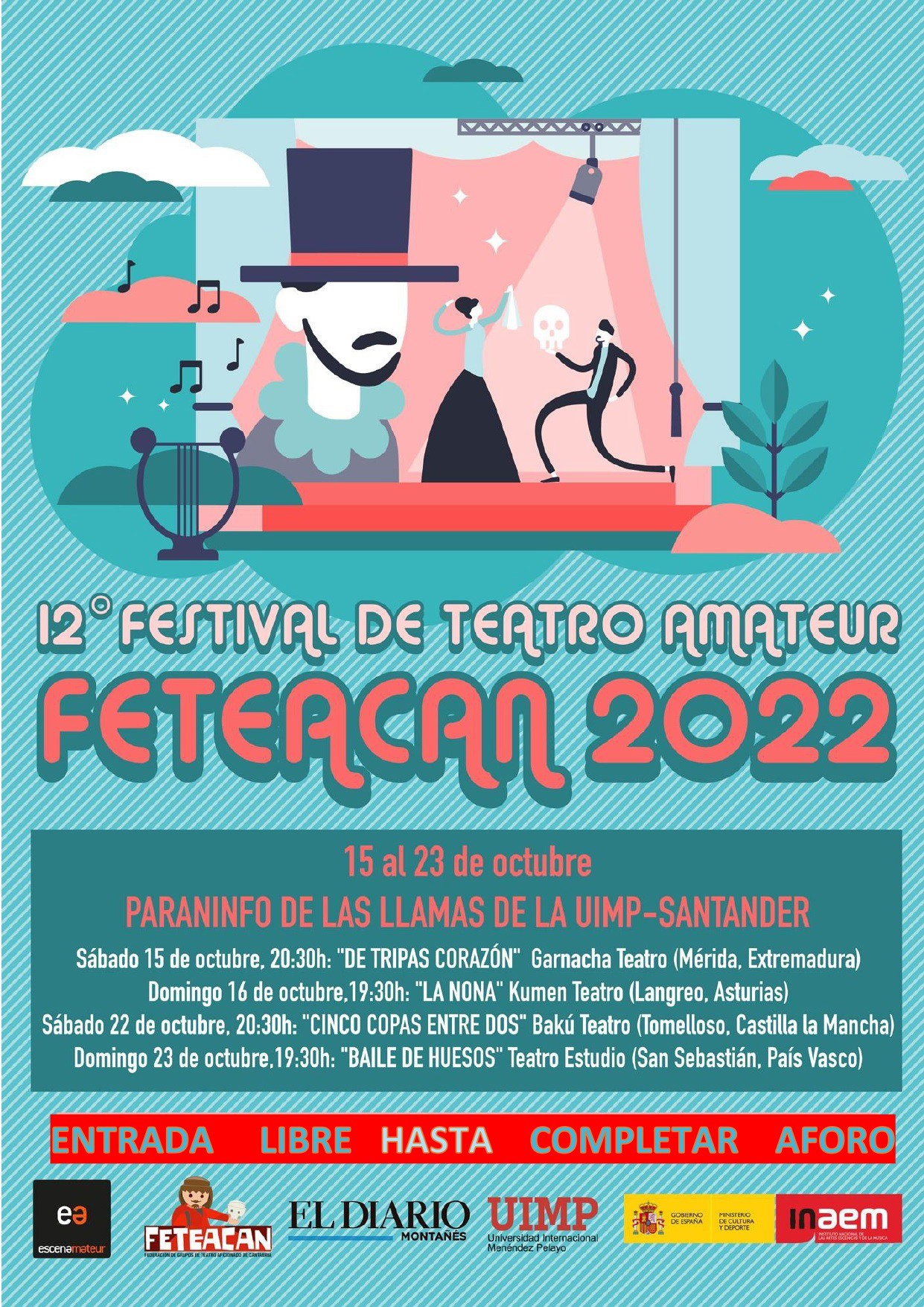 Cartel del Festival de Teatro Amateur de Feteacan que tendrá lugar en la sede de la UIMP en Santander.