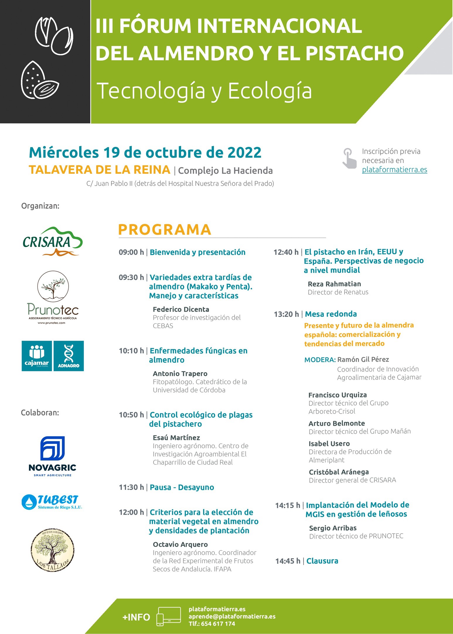Cartel del III Forum Internacional de almendro y pistacho que va a acoger Talavera.