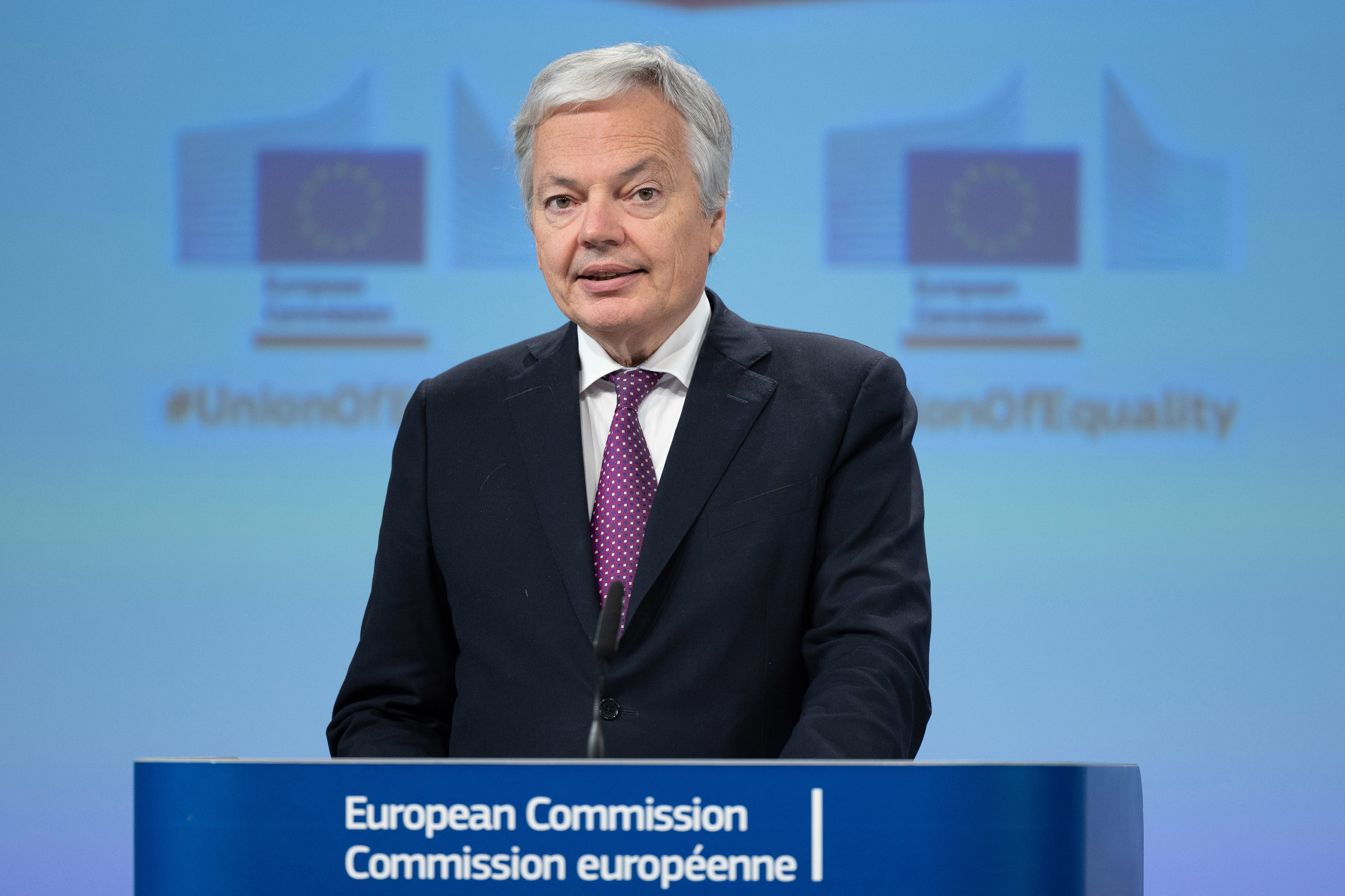 Archivo - HANDOUT - 07 December 2022, Belgium, Brussels: European Commisioner for Justice, Didier Reynders, speaks during a press conference with Helena Dalli, European Commissioner for Equality, on the Equality package. The European Commission wants to s